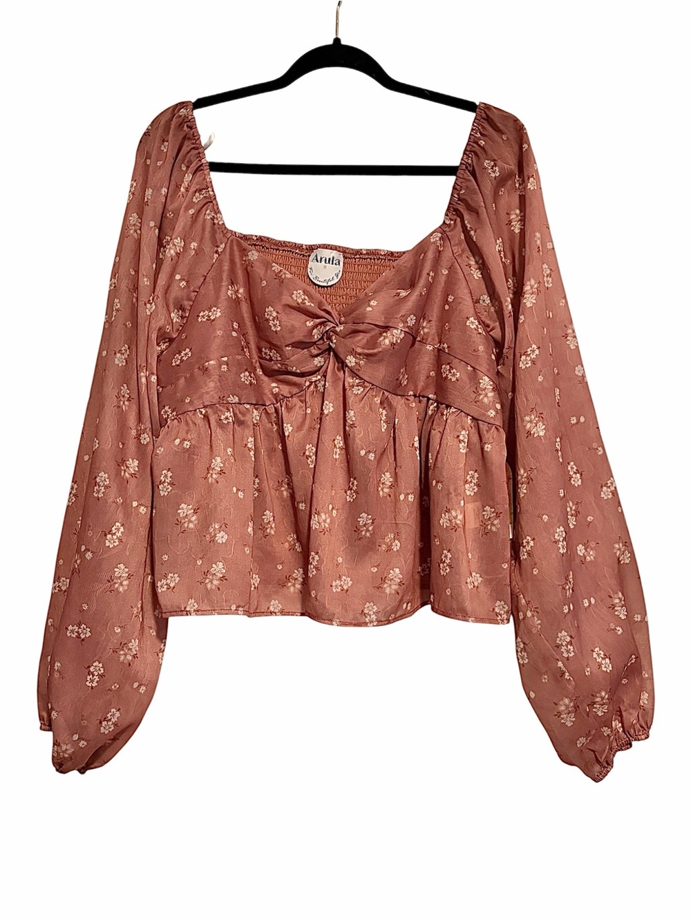ARULA Nyla Cinched Babydoll Floral Top in dusty pink Size 2X